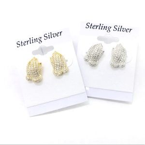 STERLING SILVER Iced Out PRAYING HAND STUD EARRING